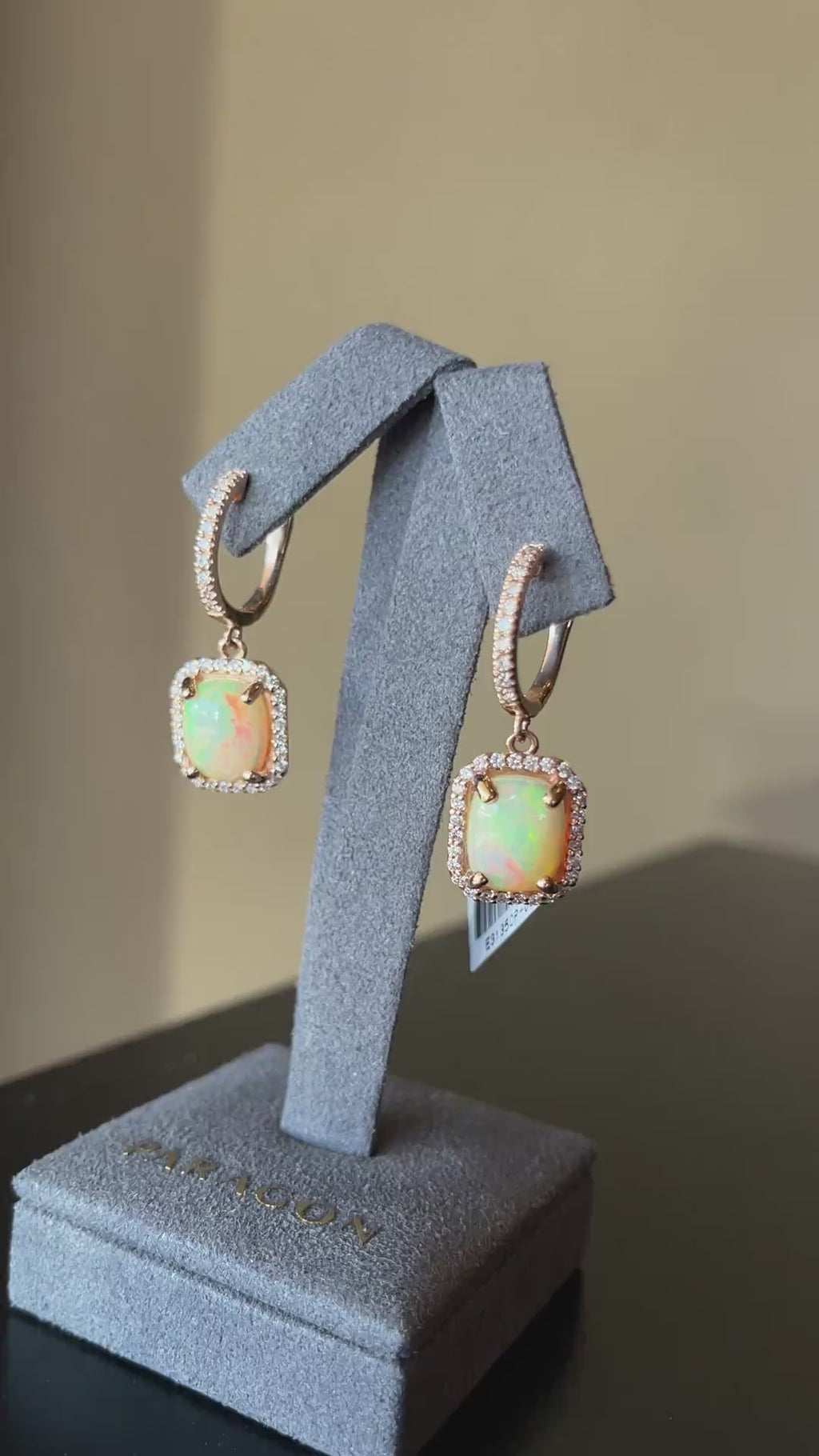 Opal and Diamond Rose Gold Dangle Earrings