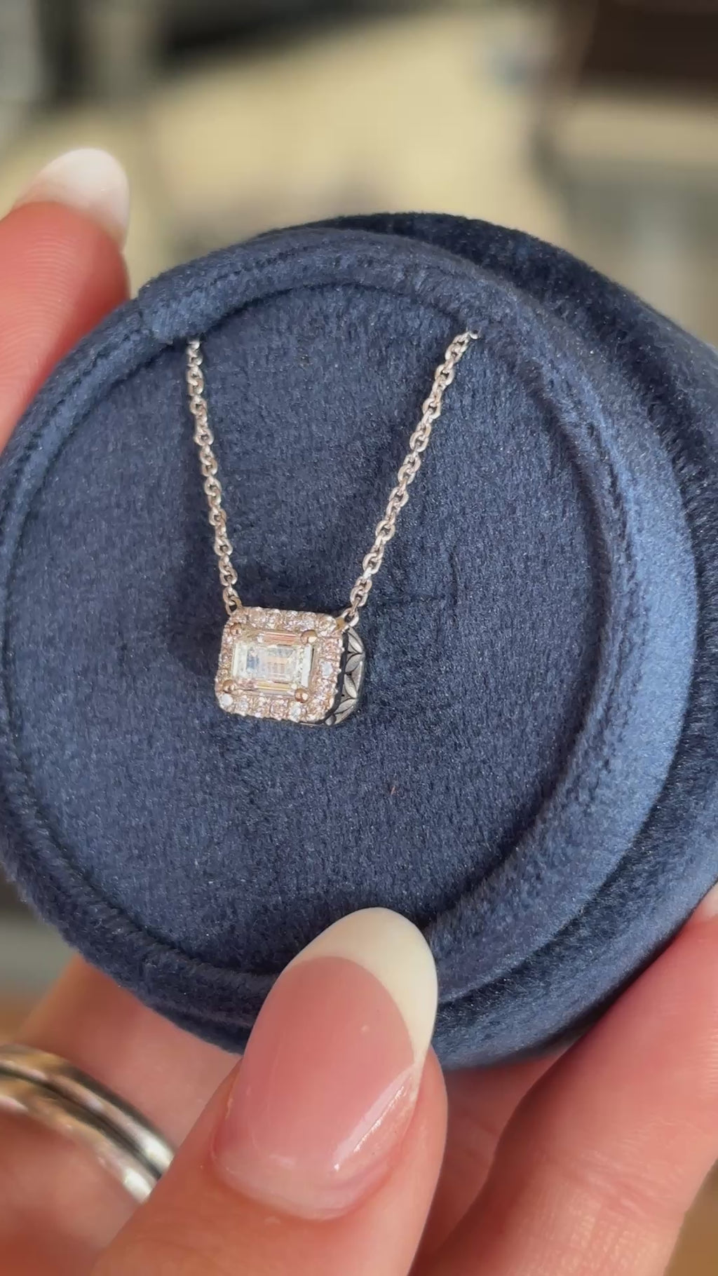 Natural Emerald Diamond Pendant with Accent Diamond Halo