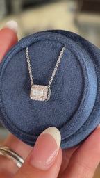 Natural Emerald Diamond Pendant with Accent Diamond Halo