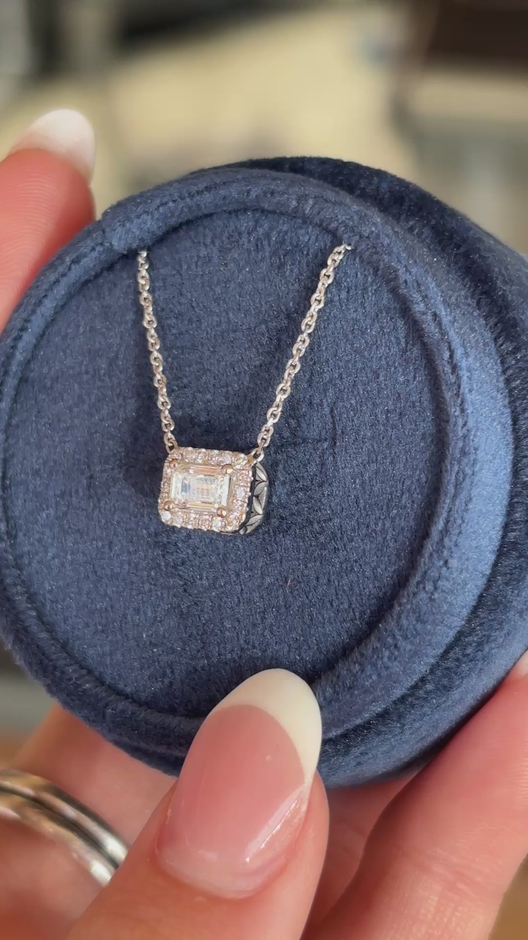 Natural Emerald Diamond Pendant with Accent Diamond Halo