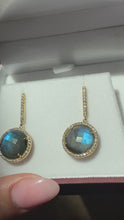 Load and play video in Gallery viewer, 18K Yellow Gold Labradorite and Diamond Drop Earrings
