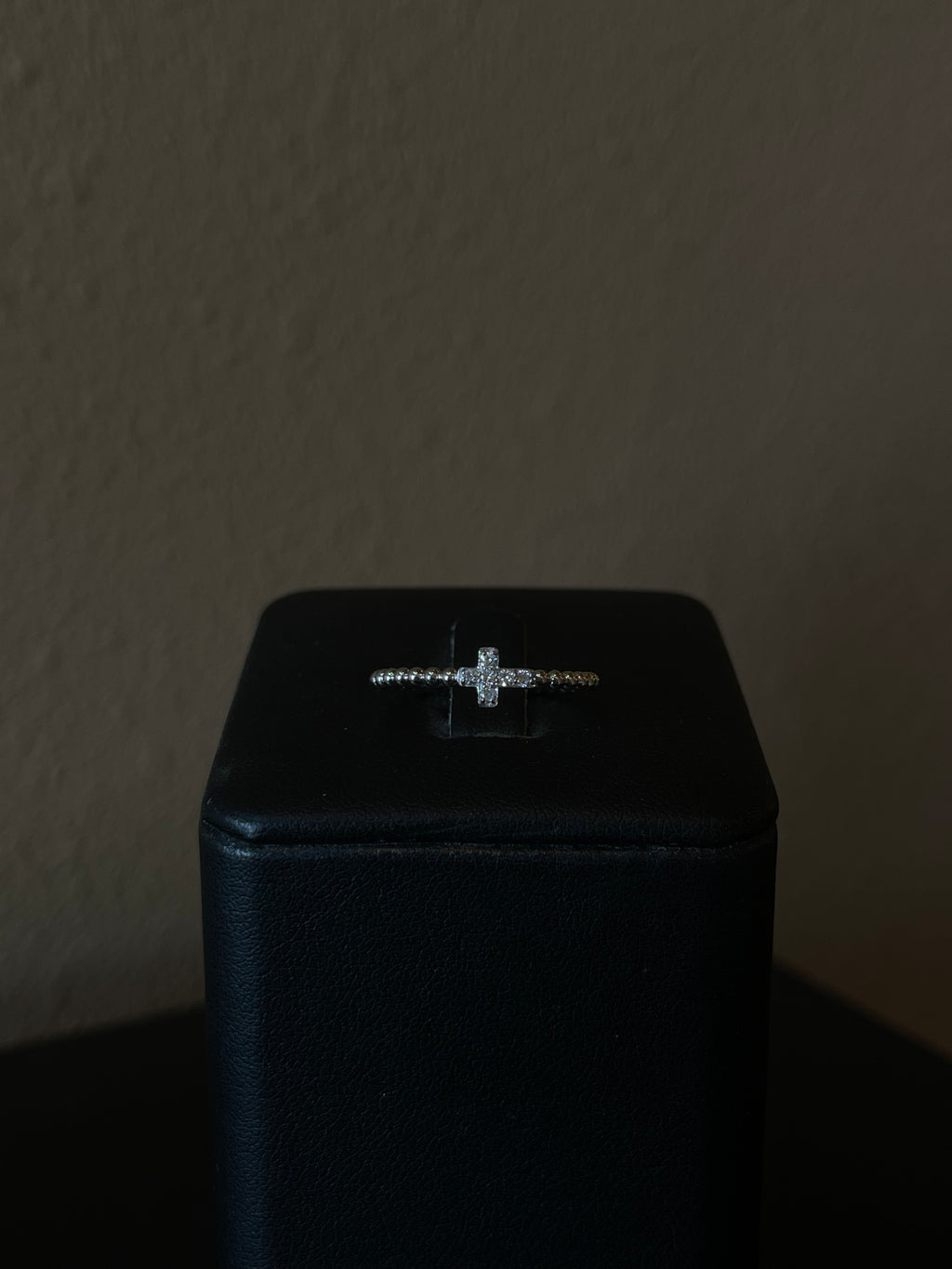 14k White Gold Diamond Beaded Cross Ring - Elegant Faith-Inspired Jewelry