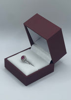 Luxurious 14k White Gold 0.75ct Round Ruby and 0.35ctw Diamond Halo Ring