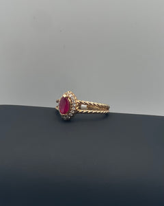 Elegant Twisted Rope Split Shank Marquise Ruby and Diamond Ring