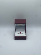 Exquisite 14k White Gold 0.75ct Emerald-Cut Ruby and 0.25ctw Diamond Halo Ring