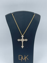 Load image into Gallery viewer, Diamond and 14k Yellow Gold Cross Necklace
