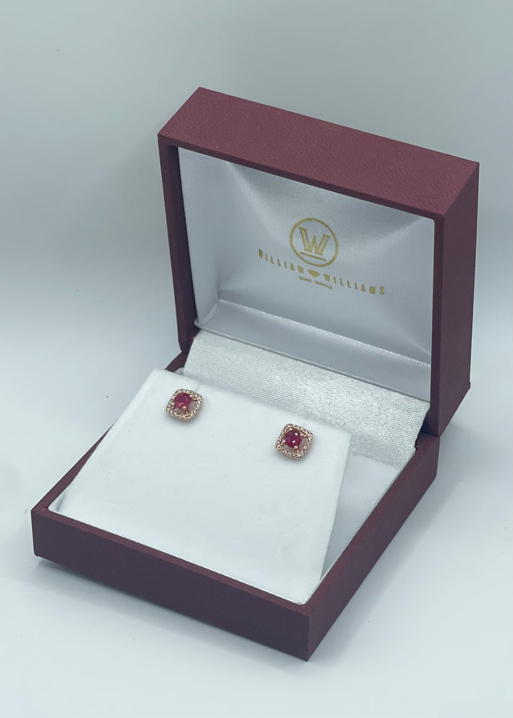 Enchanting 14K Rose Gold 0.70ctw Round Ruby and 0.20ctw Diamond Square Stud Earrings