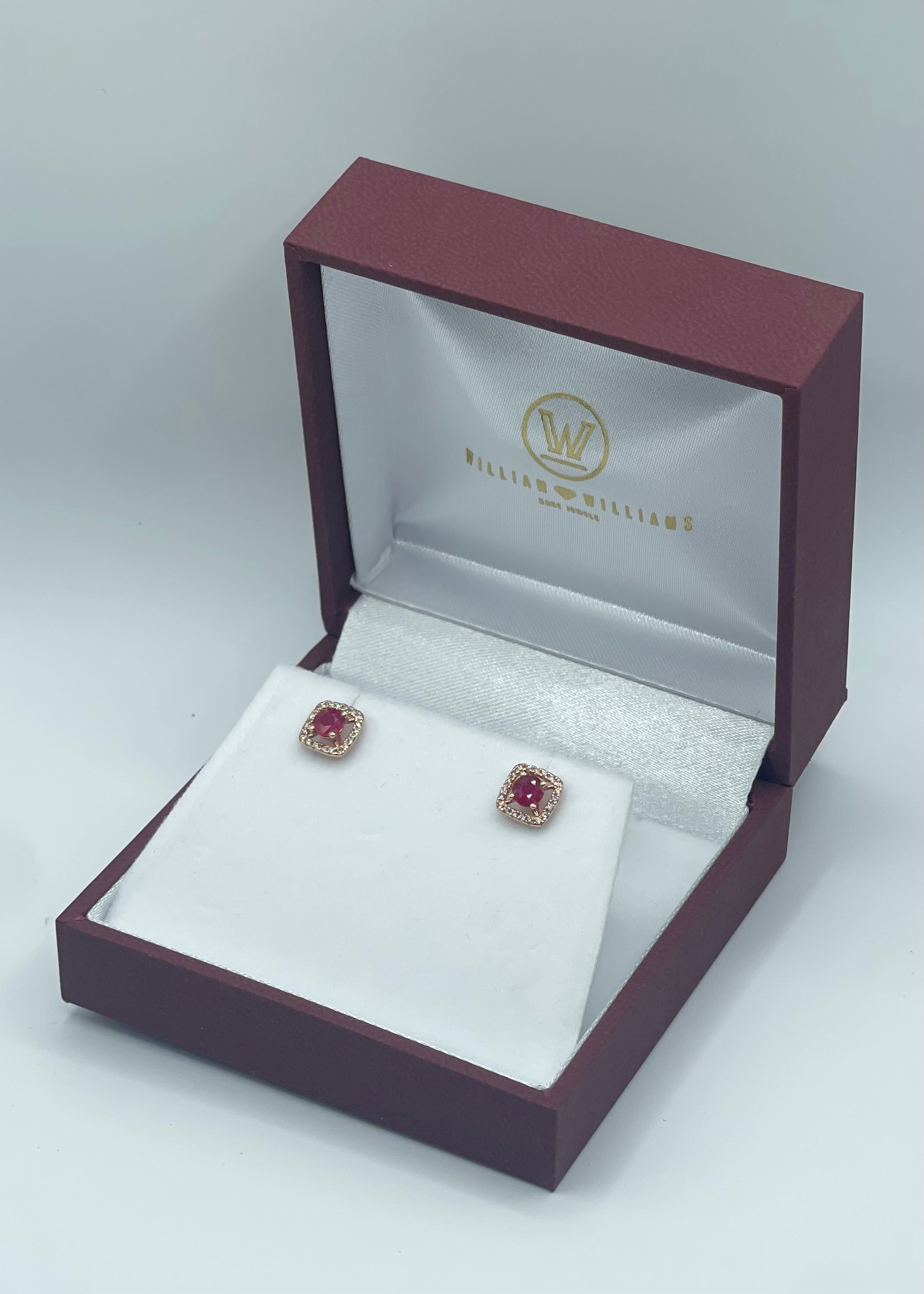 Enchanting 14K Rose Gold 0.70ctw Round Ruby and 0.20ctw Diamond Square Stud Earrings