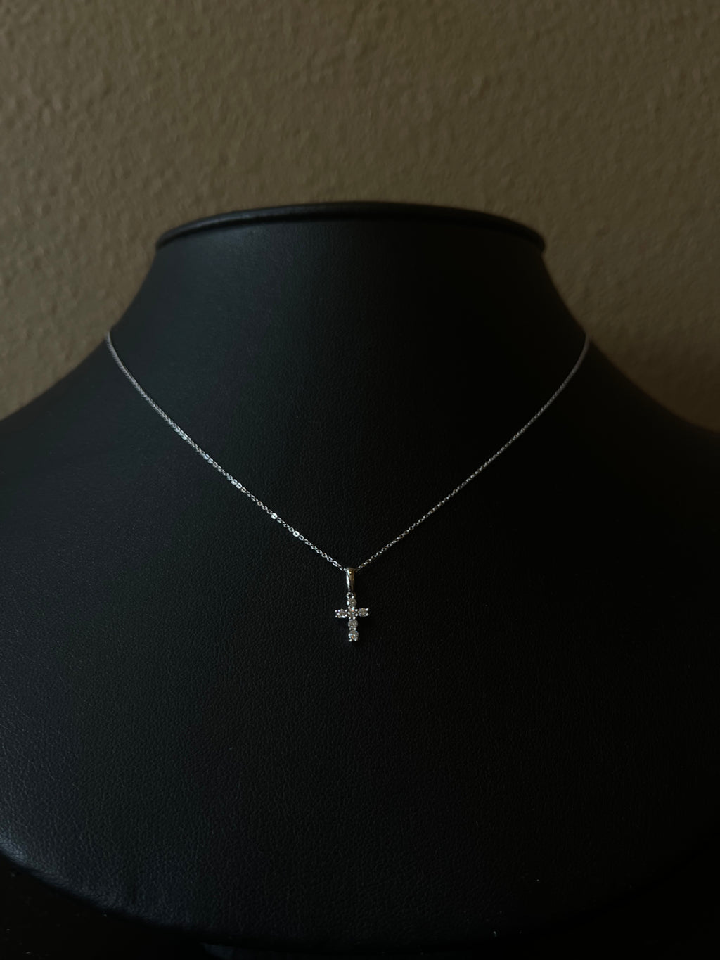 Dainty Mini Diamond Cross Necklace in 14k White Gold
