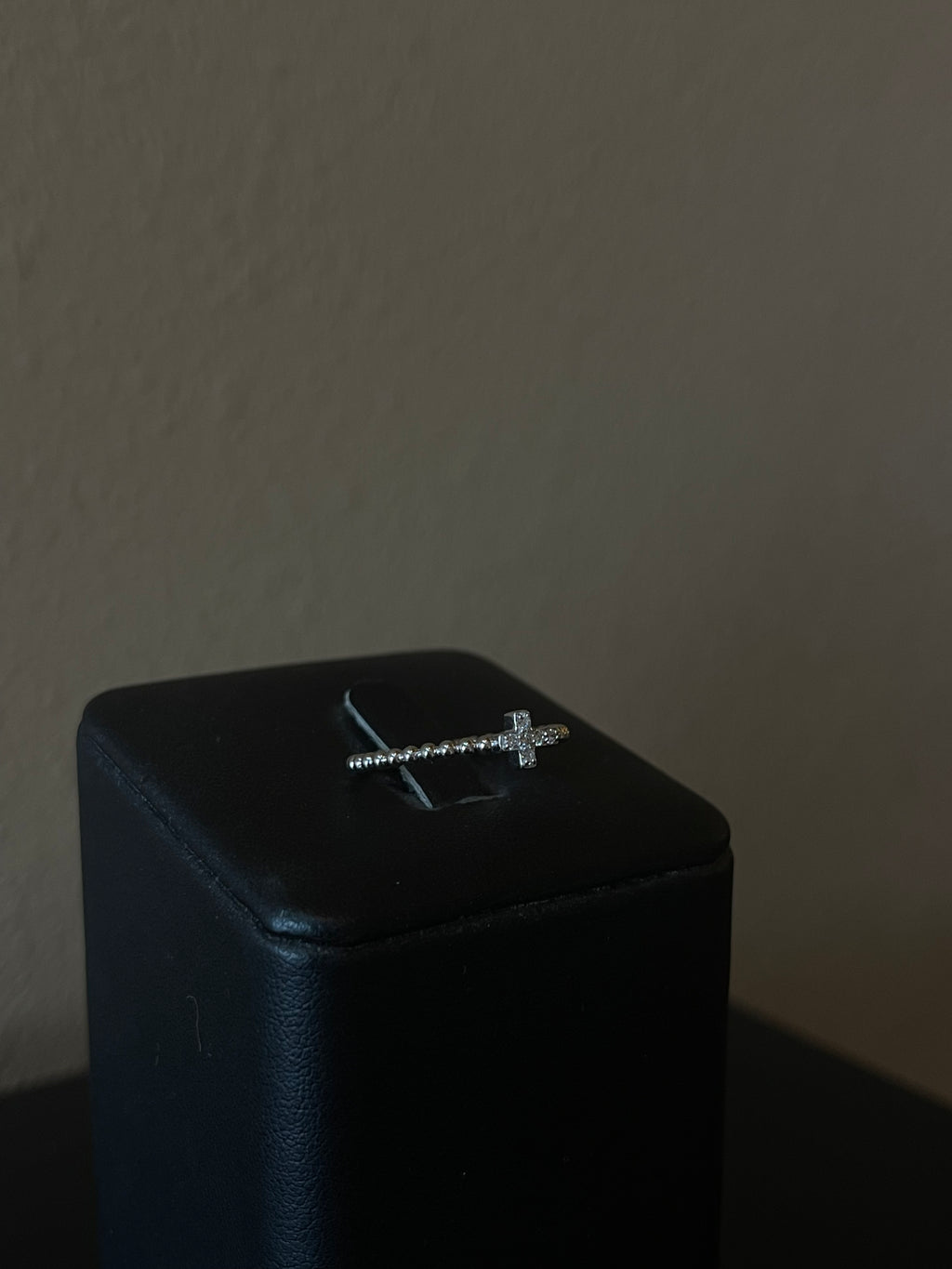 14k White Gold Diamond Beaded Cross Ring - Elegant Faith-Inspired Jewelry