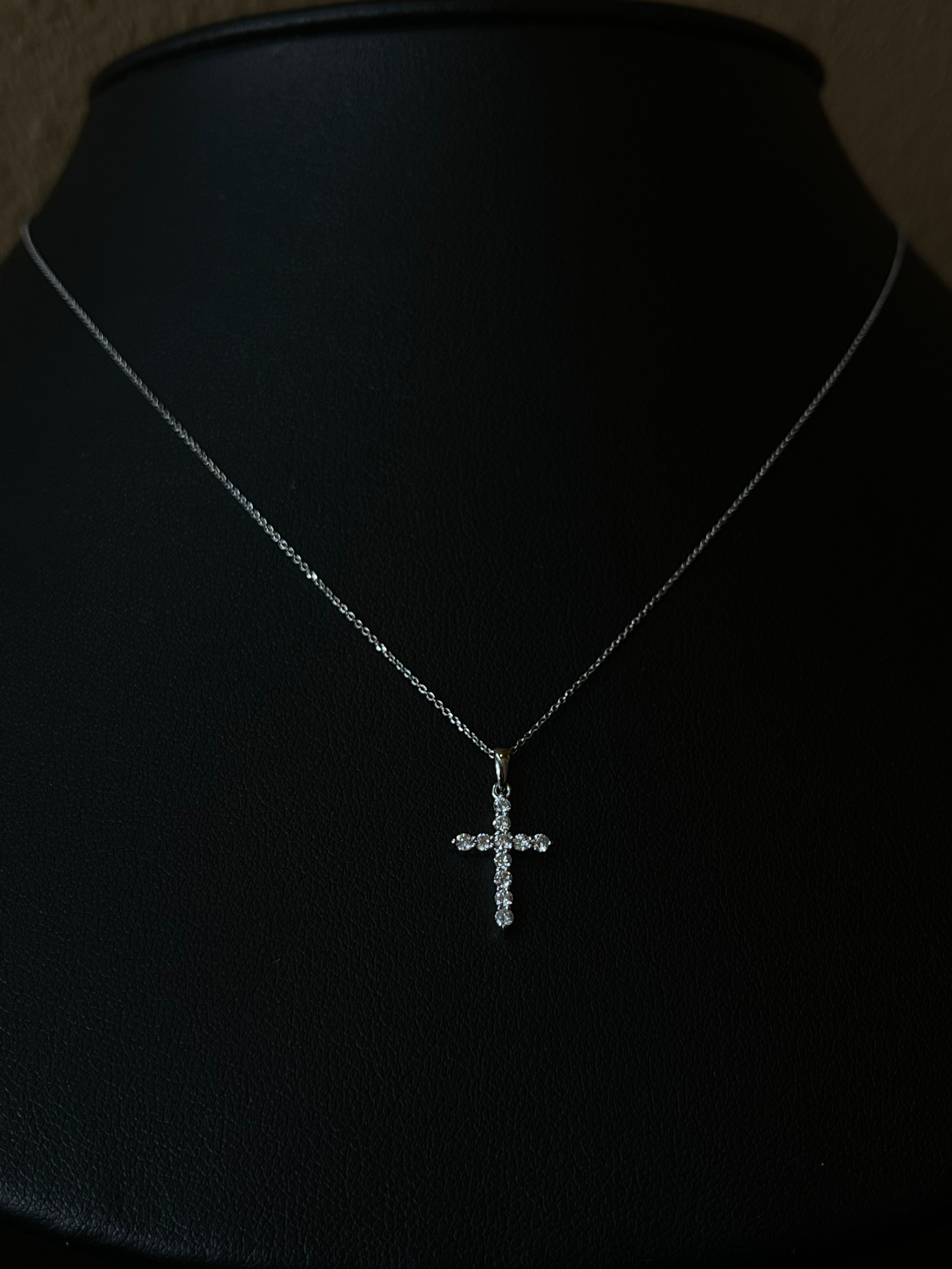 Elegant Diamond Cross Necklace in 14k White Gold