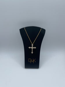 Diamond and 14k Yellow Gold Cross Necklace