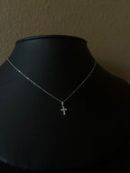 Dainty Mini Diamond Cross Necklace in 14k White Gold