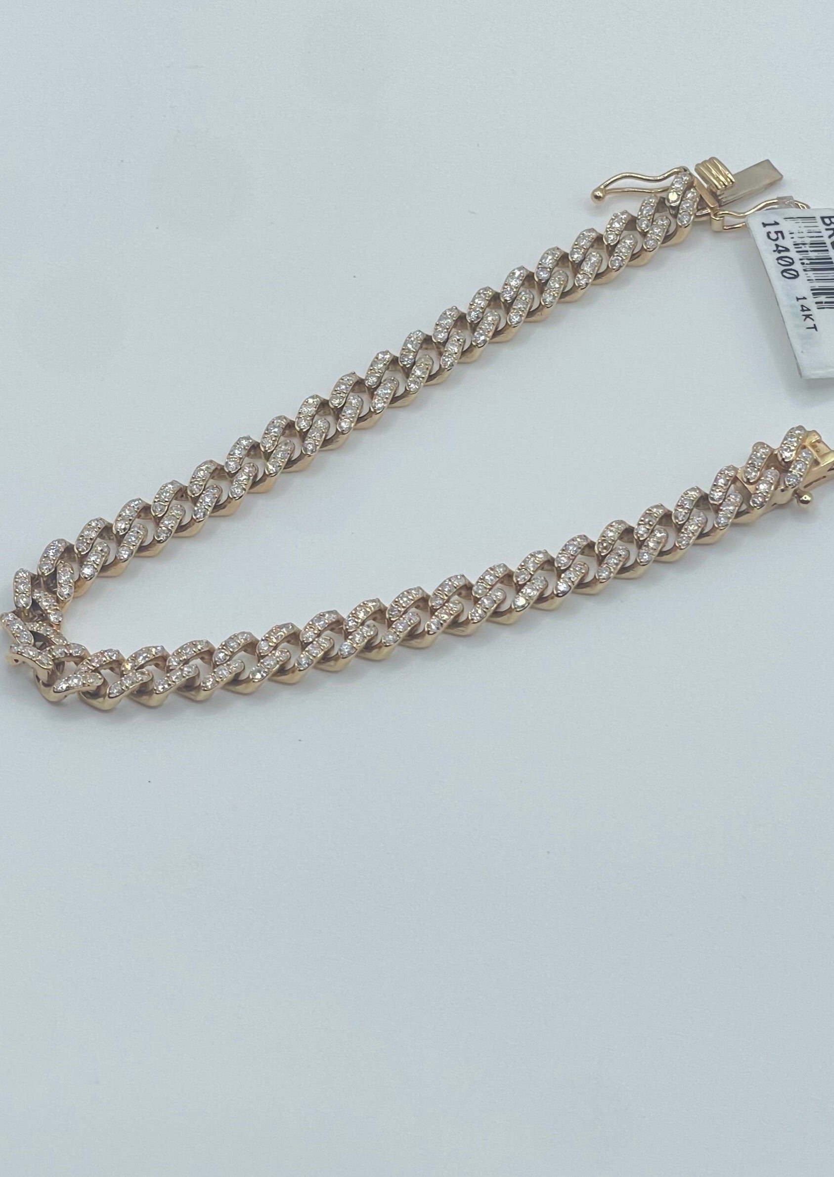 14k Yellow Gold Cuban Link Diamond Bracelet