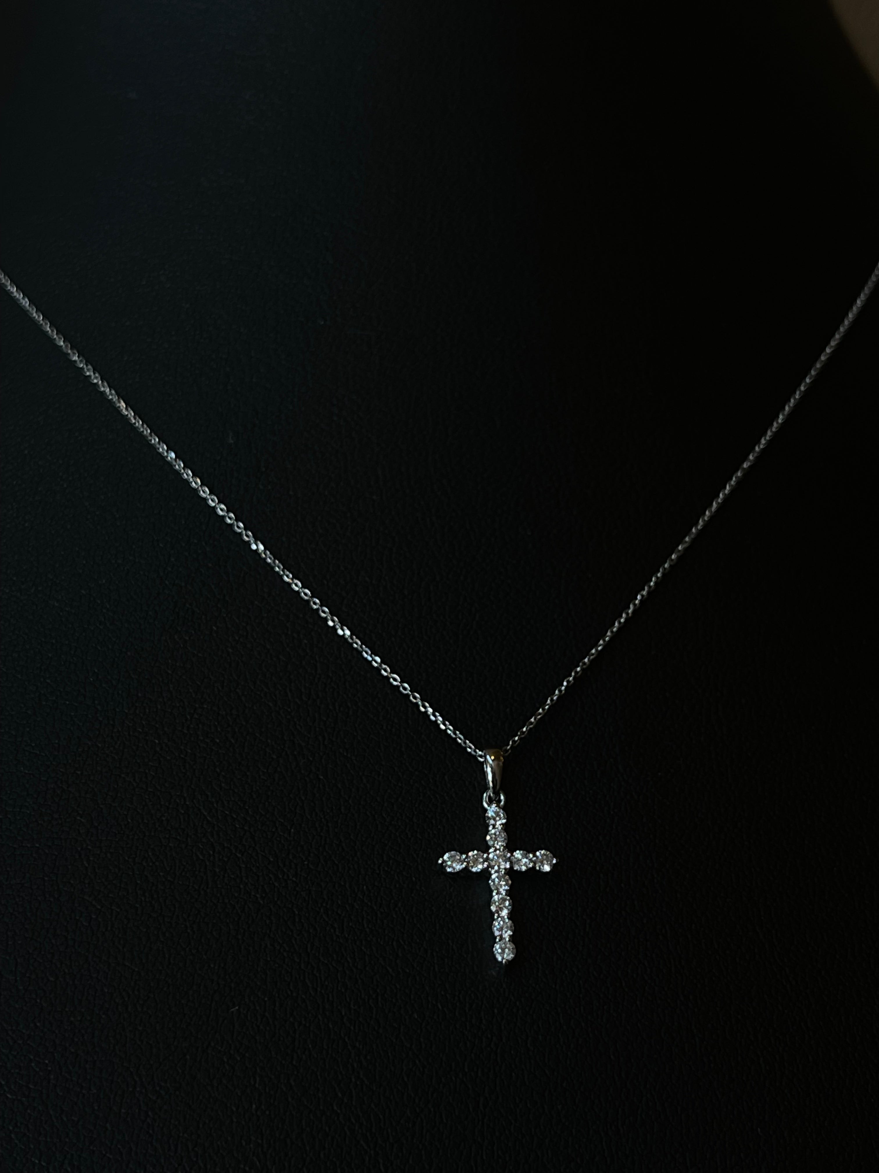 Elegant Diamond Cross Necklace in 14k White Gold