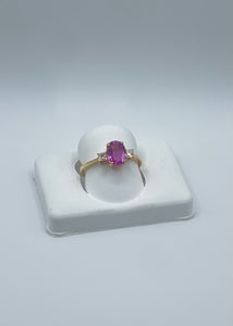 Elegant 18k Yellow Gold Pink Sapphire Ring with 0.20ct Diamonds, Size 6.5