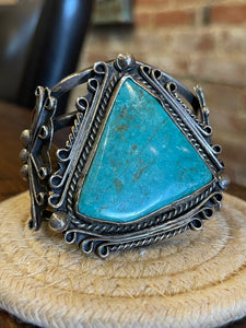 Vintage 1970s Triangle Turquoise Stone Sterling Silver Cuff Bracelet