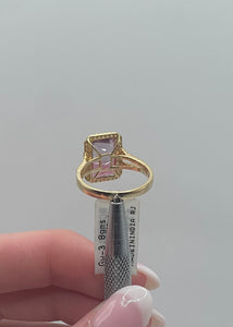 18k Yellow Gold Pink and Lavender Bi-Color Tourmaline & Diamond Ring, Size 7