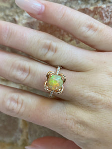 Ethiopian Opal & Diamond 14K Rose Gold Ring – Size 6.75