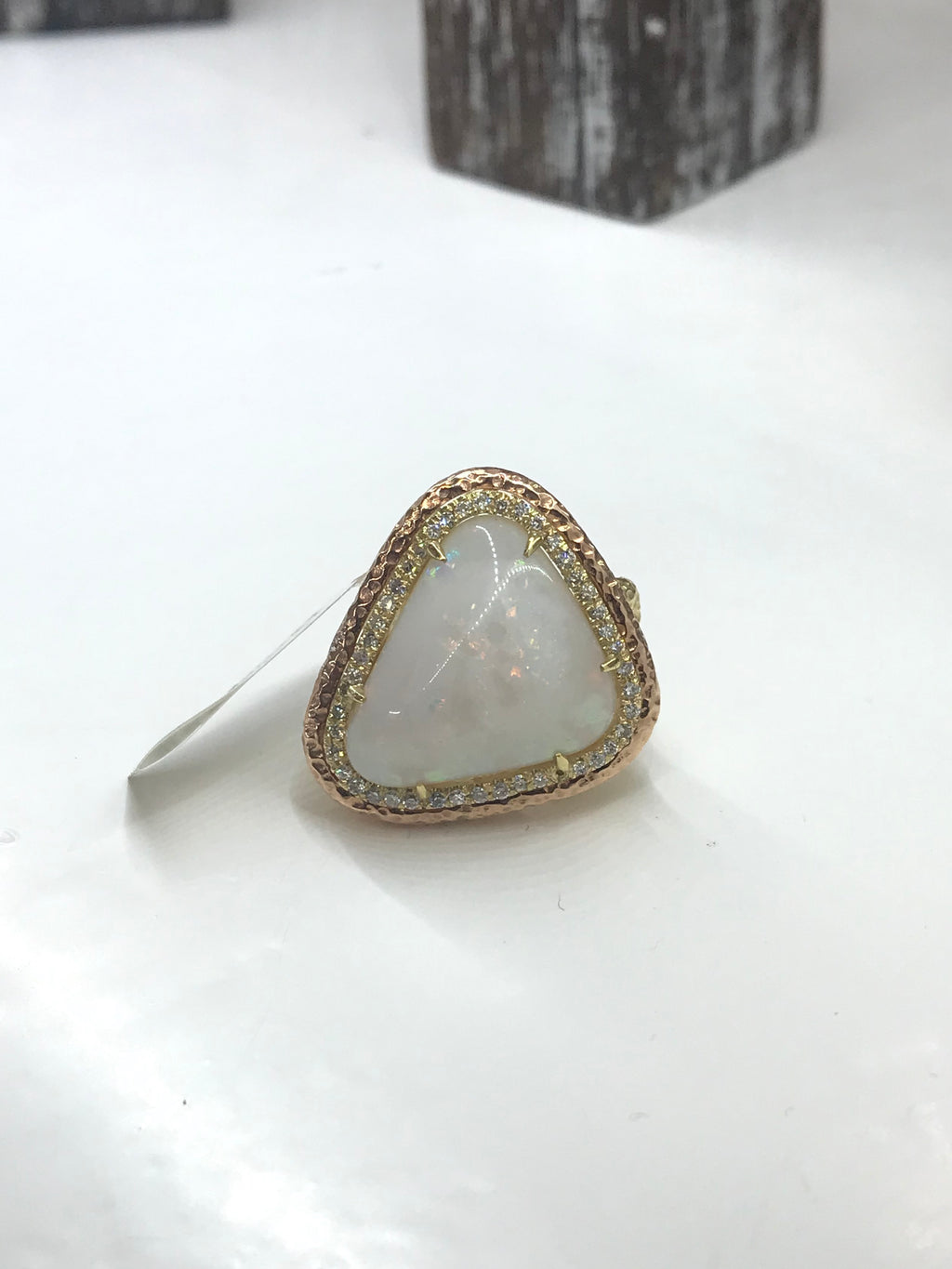 18K Yellow & Rose Gold 21.34ct. Australian Opal 0.80tcw. Diamond Ring Size 6.25