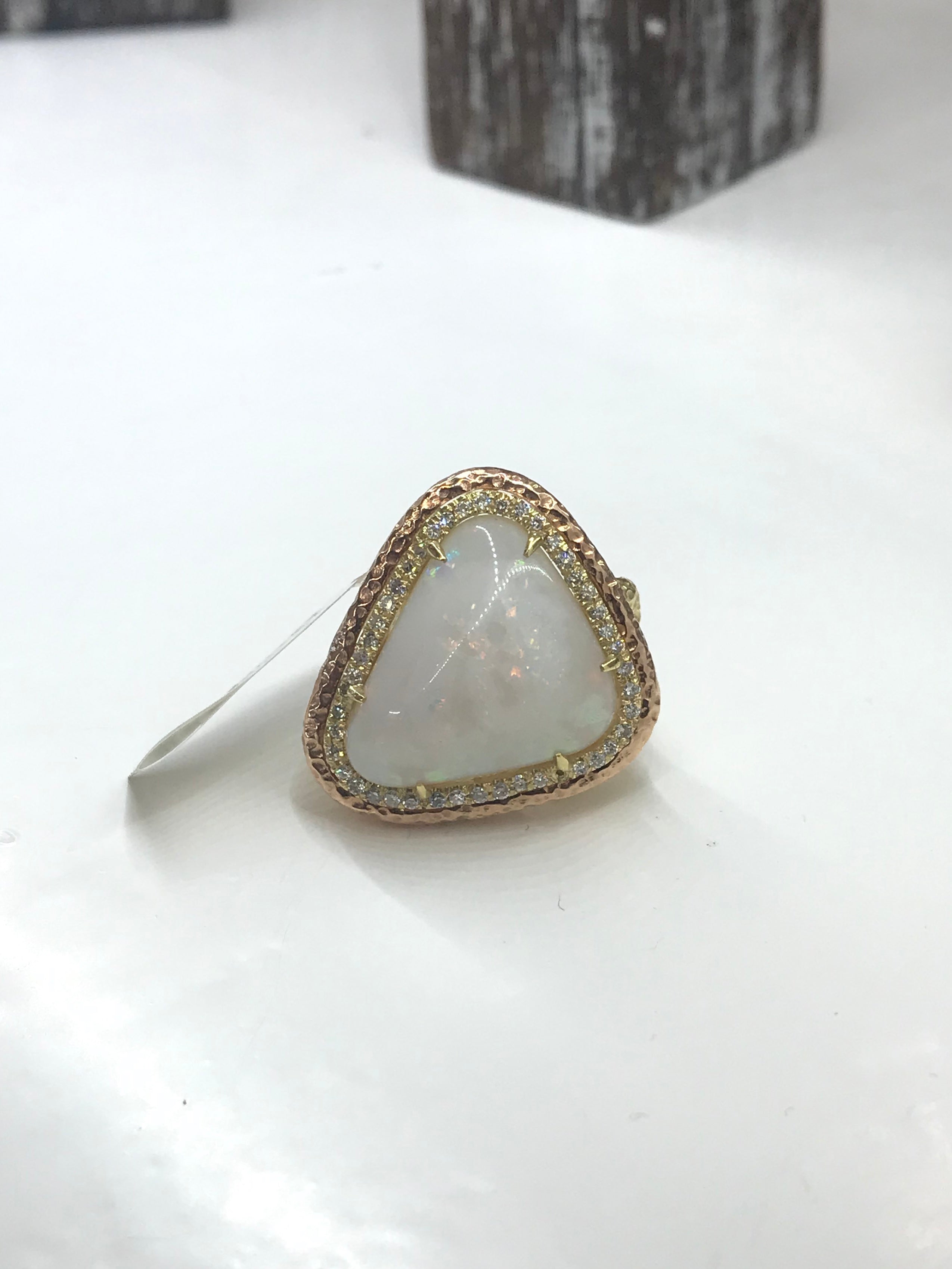 18K Yellow & Rose Gold 21.34ct. Australian Opal 0.80tcw. Diamond Ring Size 6.25
