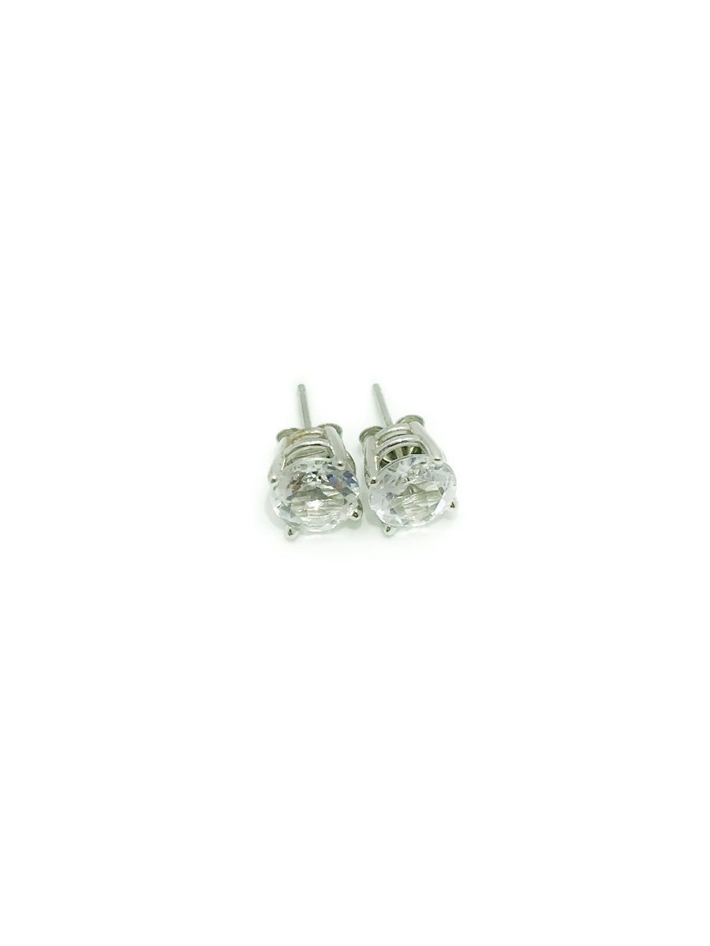 Round White Topaz and 10K White Gold Stud Friction Post Earrings 2.50tcw.