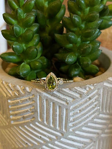 Pear Shape Peridot and Diamond Ring