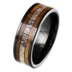 polished-black-tungsten-carbide-flat-band-ring-with-deer-antler-and-whiskey-barrel-oak-wood-inlays-tungsten-rings-wedding-bands-